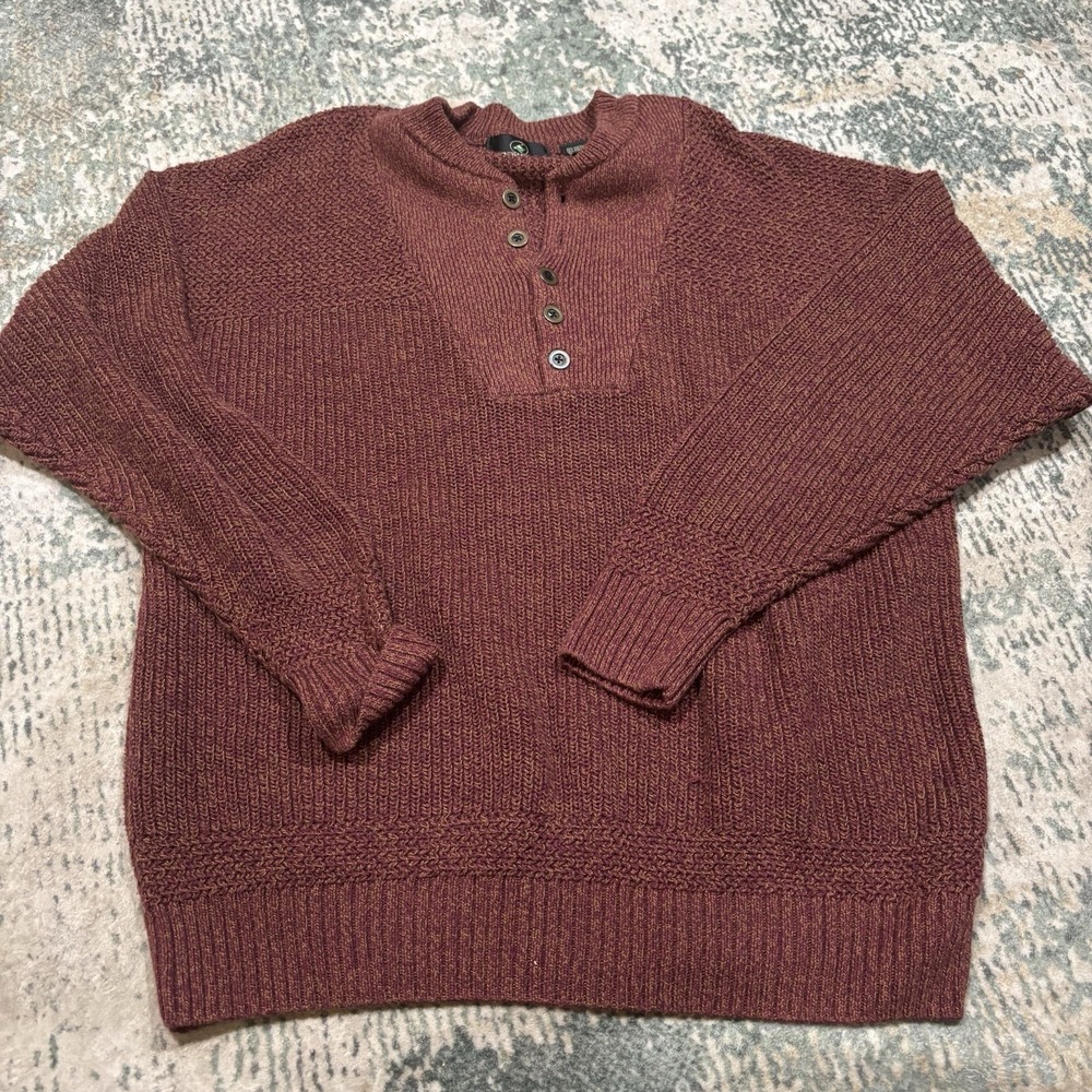 RedHead Button Heavy Knit Fisherman Henley Sweater Burgundy Extra Large Vintage